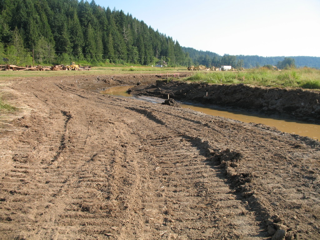 The progress of construction was visible during the groundbreaking celebration. This picture shows a part of the new creek bed that the Ohop will soon flow through. Photo credit: Kim Bredensteiner